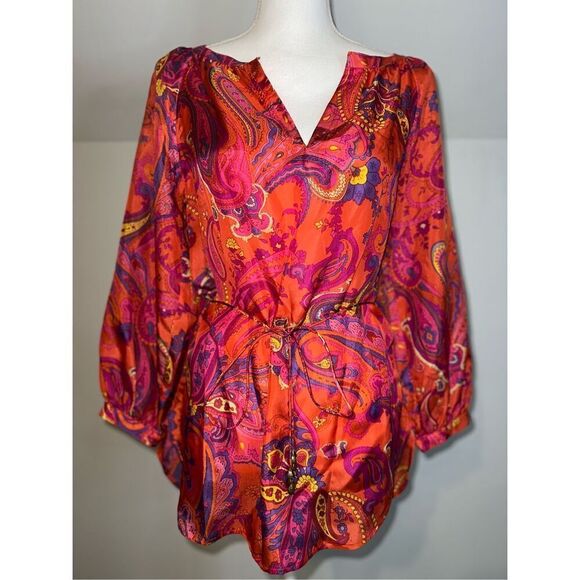 Ralph Lauren 100% Silk Paisley SemiSheer Tunic Top Small - Picture 4 of 11